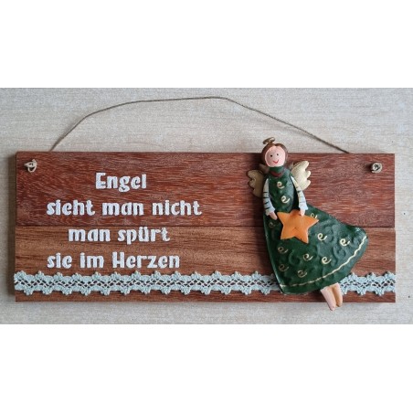 Schild rötlich " Engel sieht man..." Metall Engel/grün