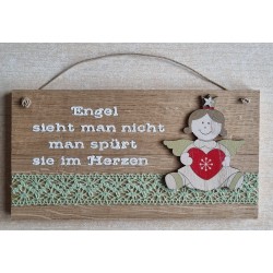 Schild natur " Engel sieht man..." Holz Engel/hellgrün