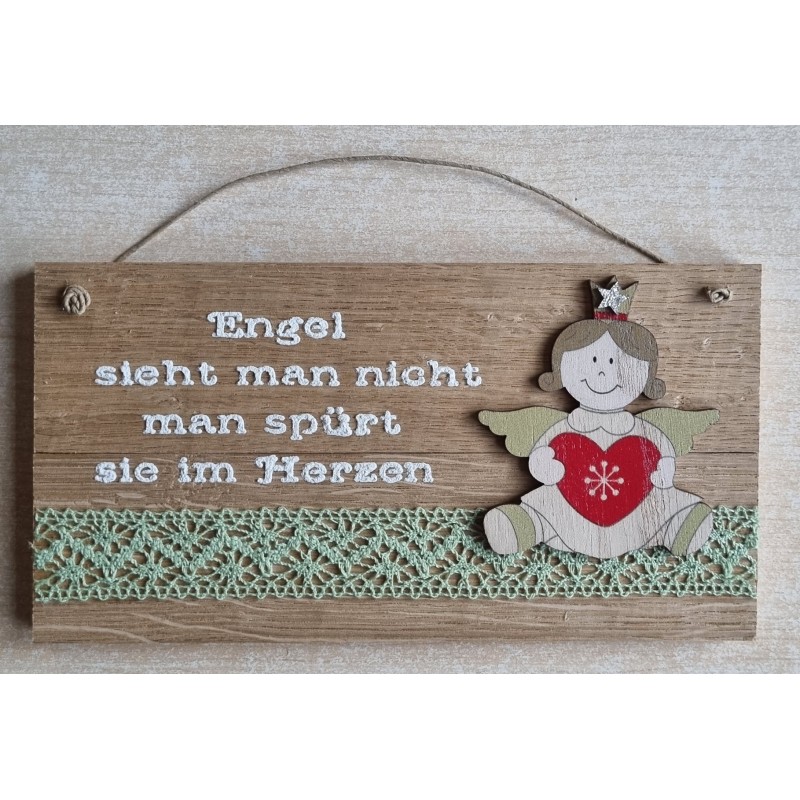 Schild natur " Engel sieht man..." Holz Engel/hellgrün