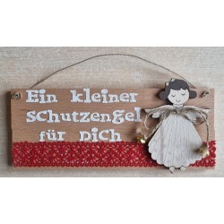 Schild natur " Ein kleinerSchutzengel..." Holz Engel/rot