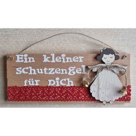 Schild natur " Ein kleinerSchutzengel..." Holz Engel/rot