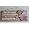 Schild natur " Ein kleiner Schutzengel..." Holz Engel rosa/weiss