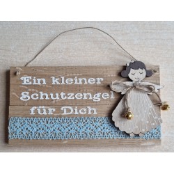 Schild natur " Ein kleiner Schutzengel..." Holz Engel /hellblau