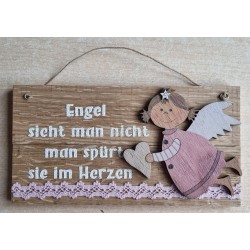 Schild natur " Engel sieht man..." Holz Engel rosa /rosa
