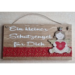 Schild natur " Ein kleiner Schutzengel..." Holz Engel mit Herz /rot