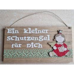 Schild natur " Ein kleiner Schutzengel..." Holz Engel mit Buch /hellgrün