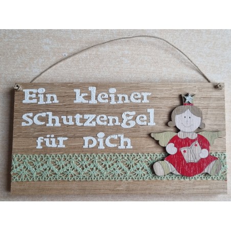 Schild natur " Ein kleiner Schutzengel..." Holz Engel mit Buch /hellgrün