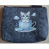 Filz Necessaire anthrazit Katze/Tassen hellblau