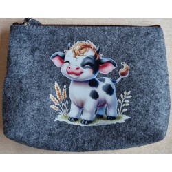 Filz Necessaire anthrazit Kuh/Stroh/Wiese