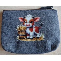 Filz Necessaire anthrazit Kuh/Stroh/Wiese