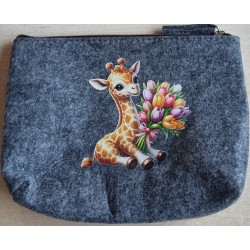 Filz Necessaire anthrazit Giraffe mit Blumen