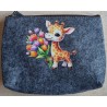 Filz Necessaire anthrazit Giraffe mit Blumen