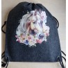 Filz Beutel mit Kordelzug anthrazit Pferd mit Blumenranke