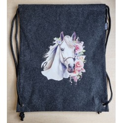 Filz Beutel mit Kordelzug anthrazit Schimmel mit Rosen rosa