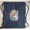 Filz Beutel mit Kordelzug anthrazit Katze mit Blumen-Kopfschmuck