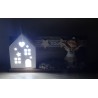 Holz Balken mit LED Haus/Engel/weiss-gold