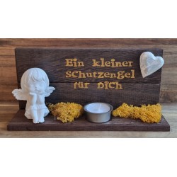 Holz Balken Teelicht "Ein kleiner Schutzengel" / goldig