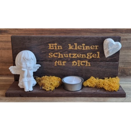 Holz Balken Teelicht "Ein kleiner Schutzengel" / goldig