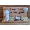 Holz Balken Teelicht "Schön,dass es..."  Mädchen mit Herz violette