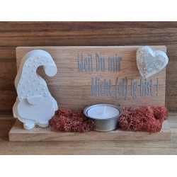 Holz Balken Teelicht "Weil Du mir..."  Wichtel/rost