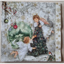 Serviette  Zwei Engel und Weihnachtsbaum