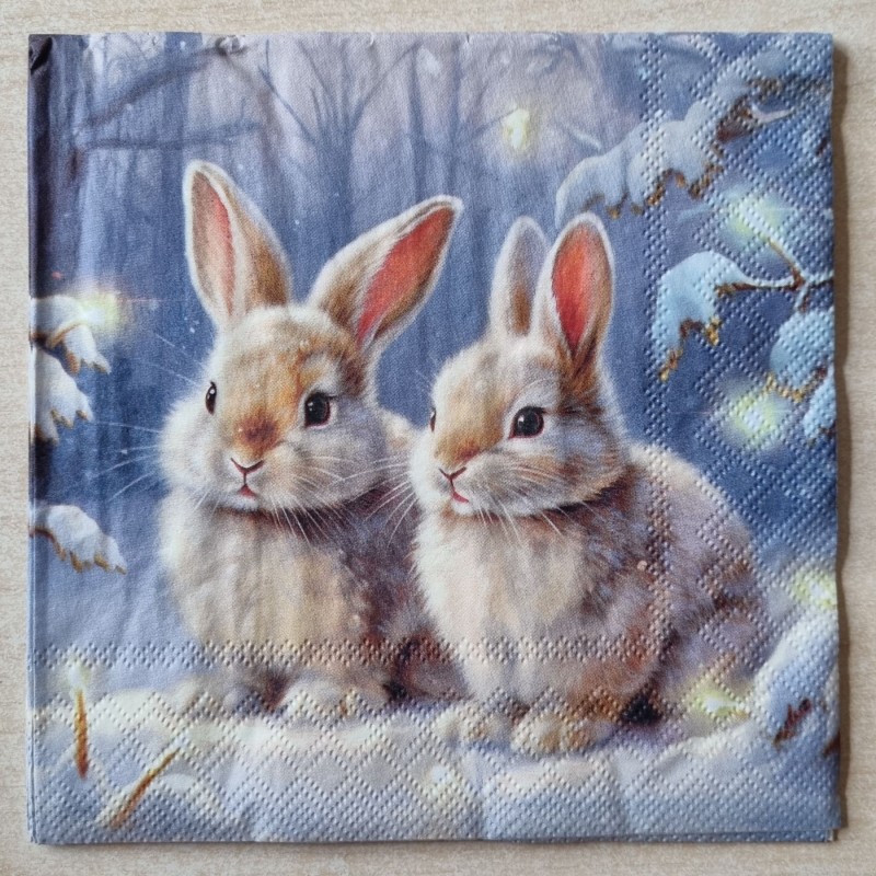 Serviette  Zwei Kaninchen im Schnee