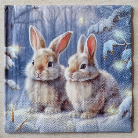 Serviette  Zwei Kaninchen im Schnee