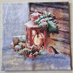 Serviette  Laterne im Schnee/Vogel