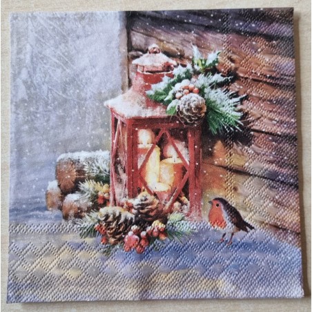 Serviette  Laterne im Schnee/Vogel