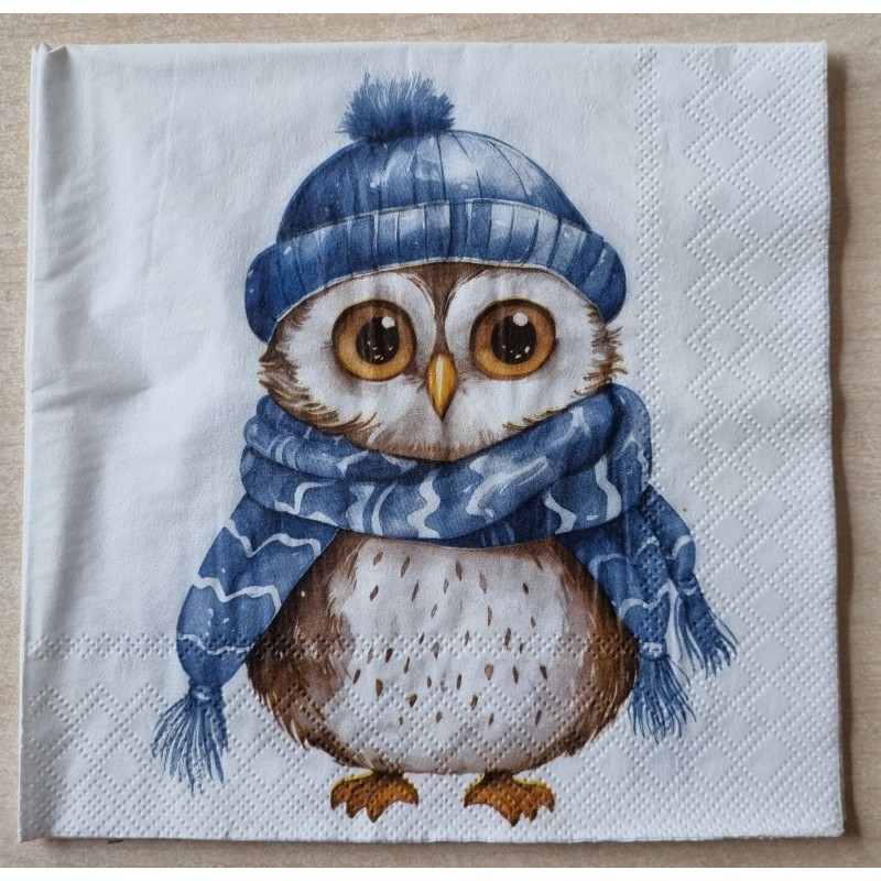 Serviette Eule mit Schal und Mütze