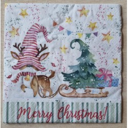 Serviette  Merry Christmas/Reh mit Schlitten