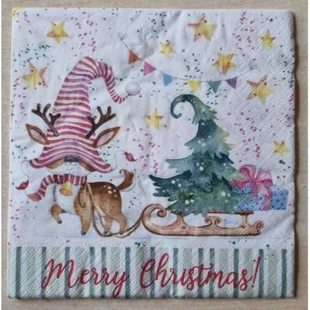 Serviette  Merry Christmas/Reh mit Schlitten