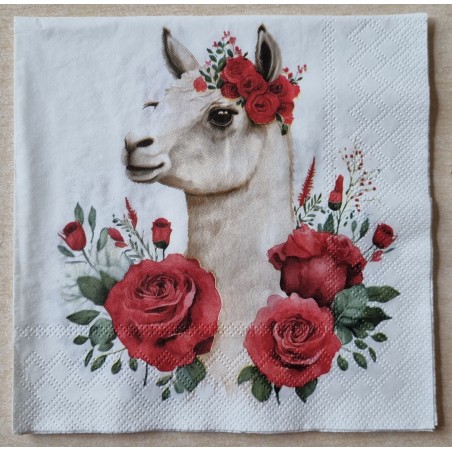 Serviette  Lama mit Rosen
