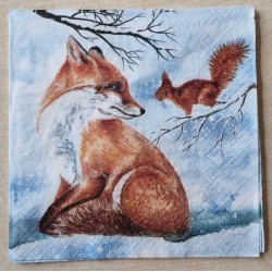 Serviette  Fuchs und Eichhörnchen im Schnee