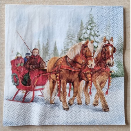 Serviette  Pferdekutsche im Schnee