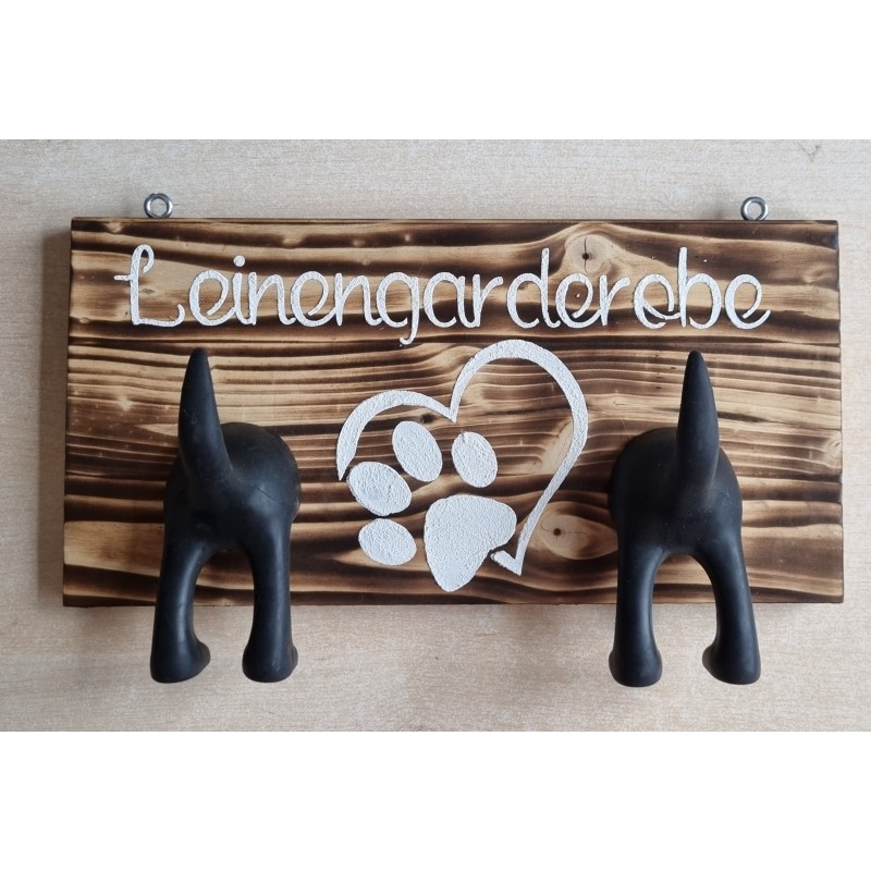 Leinengarderobe geflammt mit zwei Hundehintern schwarz