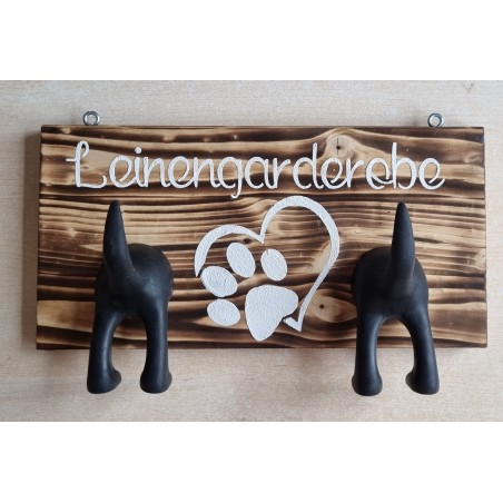Leinengarderobe geflammt mit zwei Hundehintern schwarz