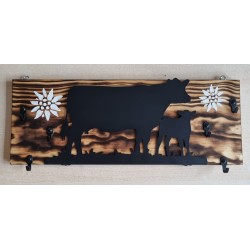 Schlüsselgarderobe geflammt Kuh mit Kalb/Edelweiss gross