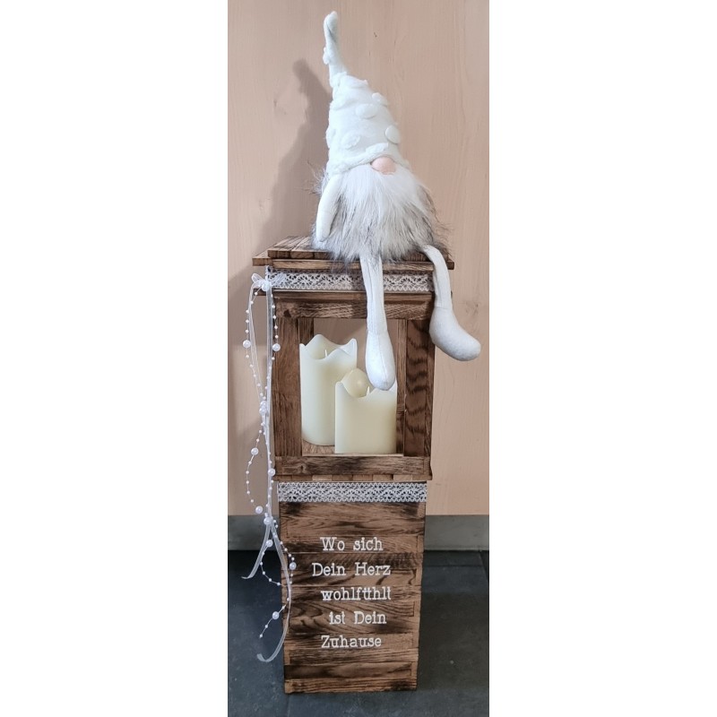 Laterne geflammt mit Wichtel weiss