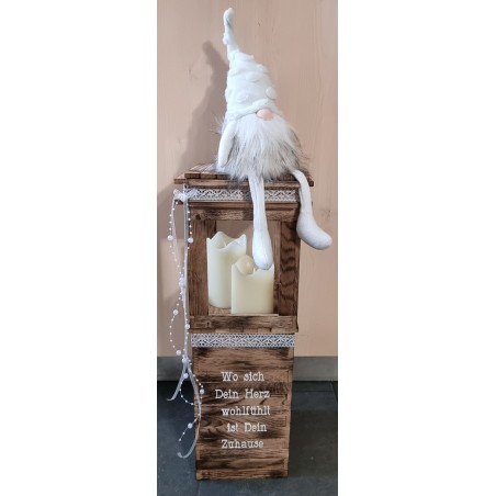 Laterne geflammt mit Wichtel weiss