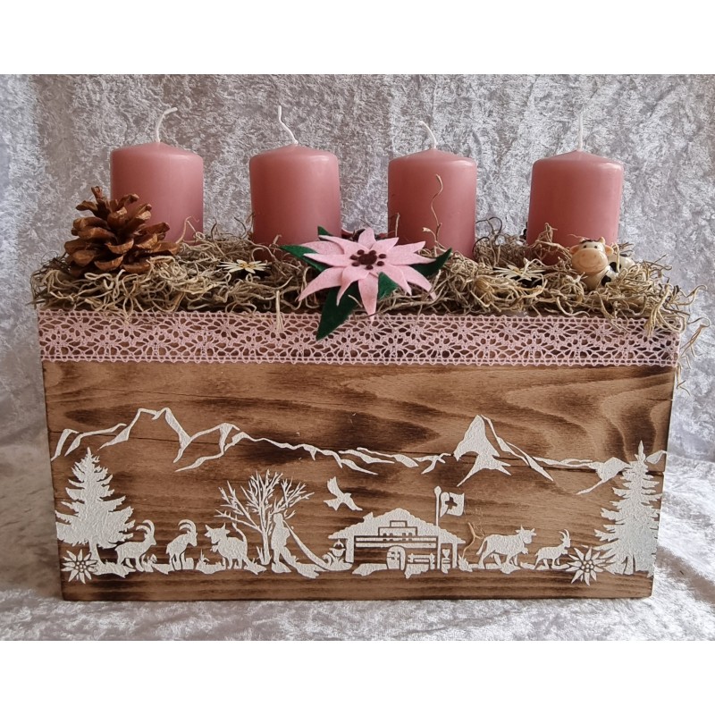 Adventsbalken geflammt Alpenfeeling/rosa