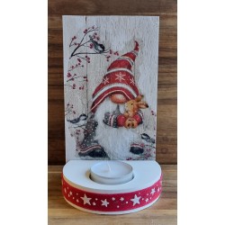 Teelicht mit Holzschild Wichtel/Kaninchen