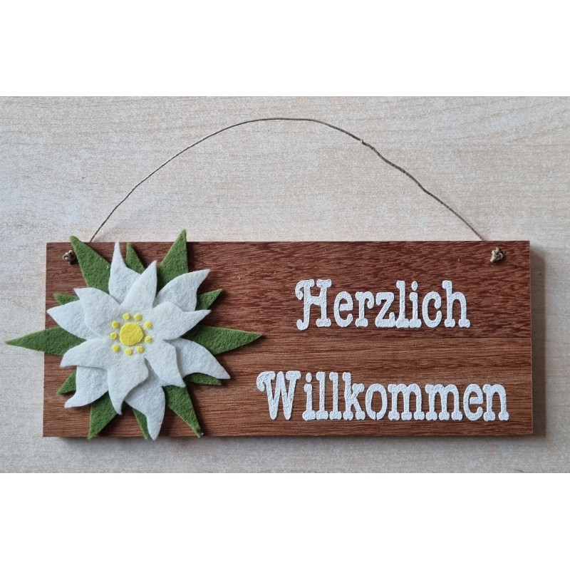 Schild Herzlich Willkommen/Edelweiss