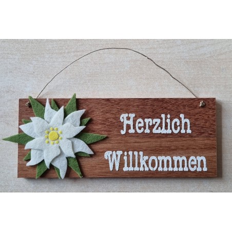 Schild Herzlich Willkommen/Edelweiss