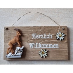 Schild natur Herzlich Willkommen/Steinbock
