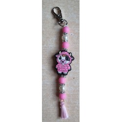 Schlüsselanhänger Kuh im Regenmantel rosa