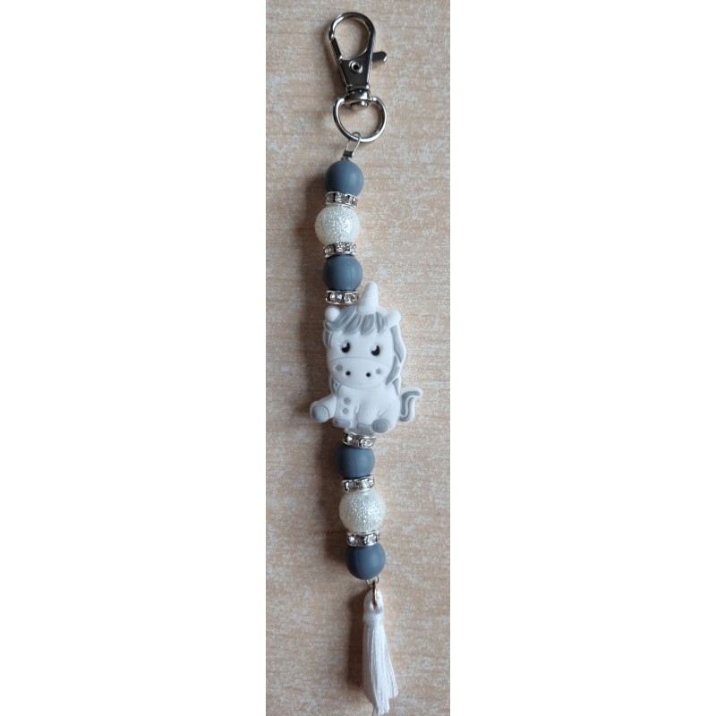 Schlüsselanhänger Einhorn weiss/grau