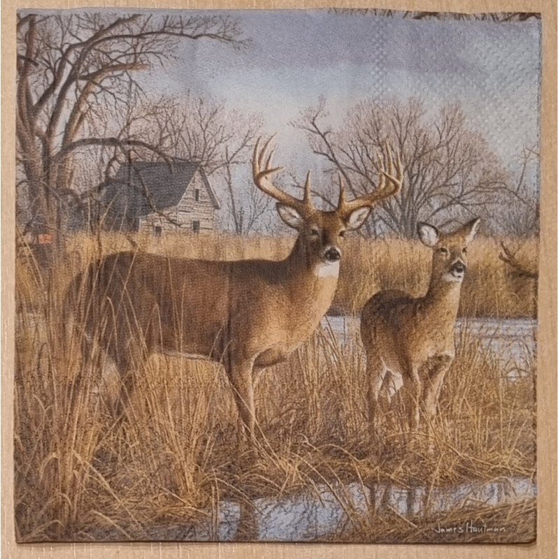 Serviette Hirsch/Reh an Weiher