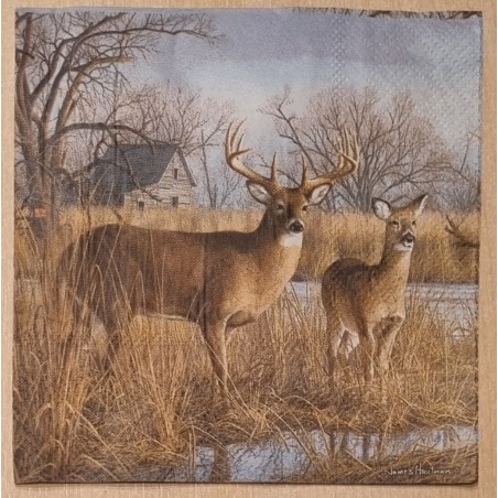Serviette Hirsch/Reh an Weiher