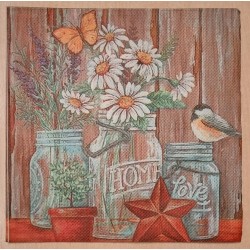 Serviette Margriten/Vogel/Schmetterling